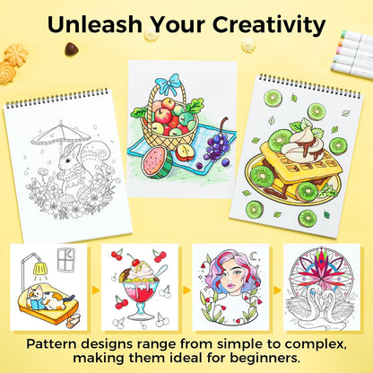 Ohuhu Colouring Books, Set of 4, Double-Sided, Bleedproof