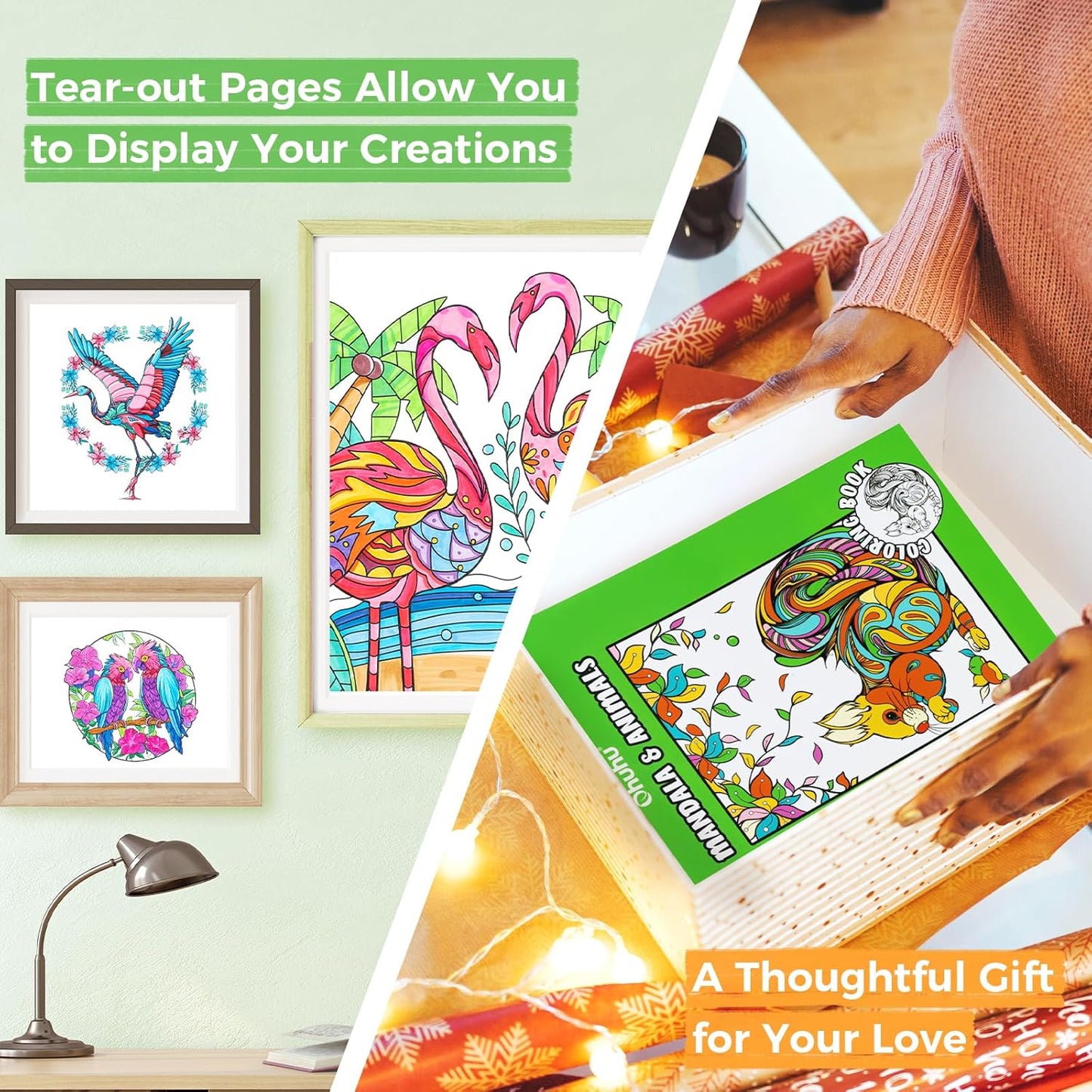 Ohuhu Colouring Book, Double-Sided, Bleedproof - Animals & Mandala