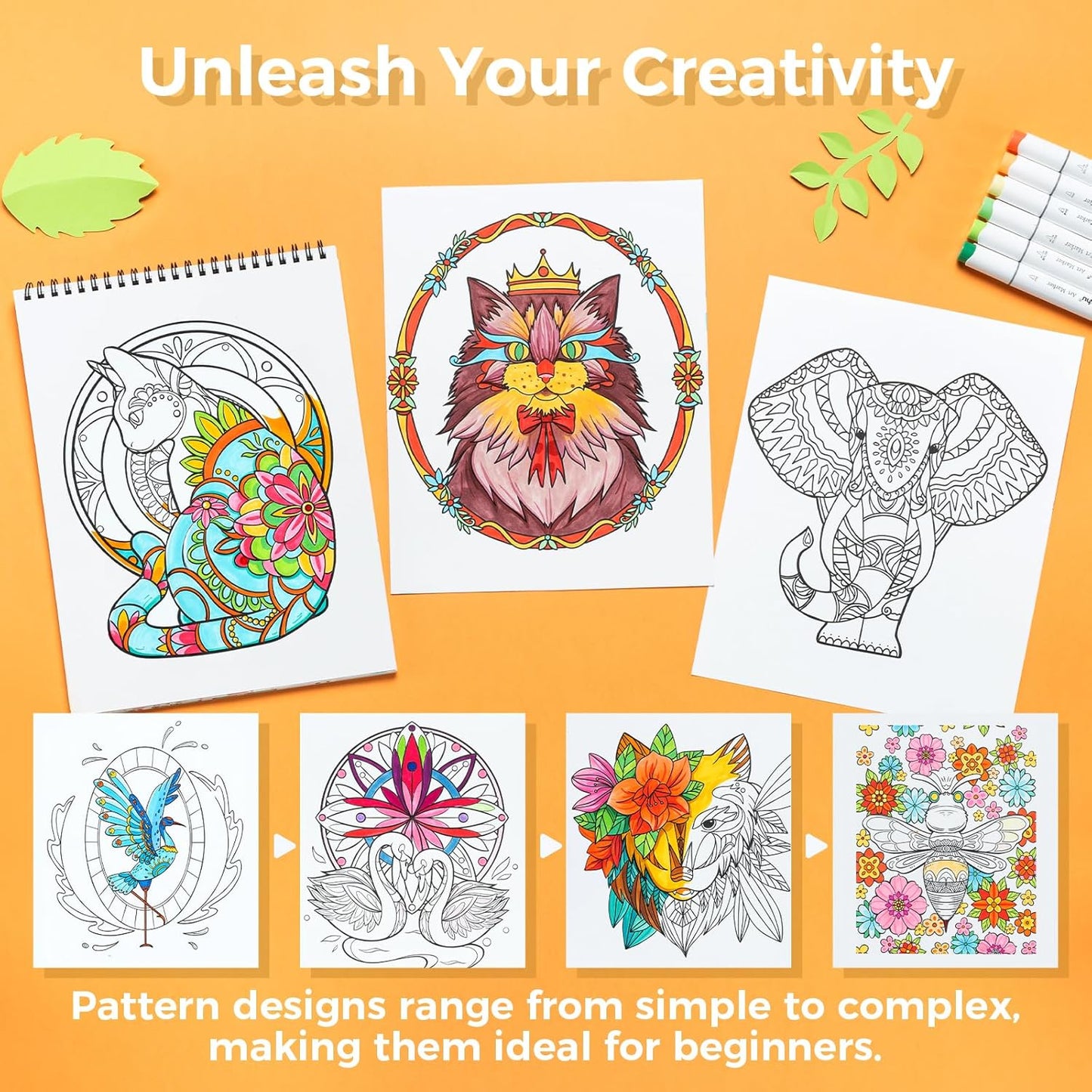 Ohuhu Colouring Book, Double-Sided, Bleedproof - Animals & Mandala
