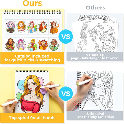 Ohuhu Colouring Book, Double-Sided, Bleedproof - Portraits of Joy