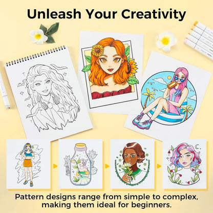Ohuhu Colouring Book, Double-Sided, Bleedproof - Portraits of Joy