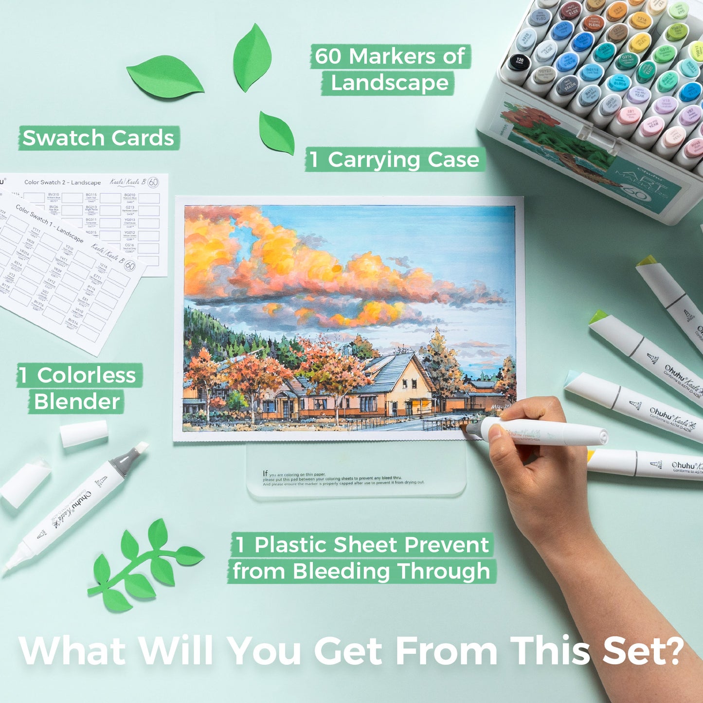 Ohuhu Kaala 60 Colours Dual Tip Alcohol Markers, Landscape Tones