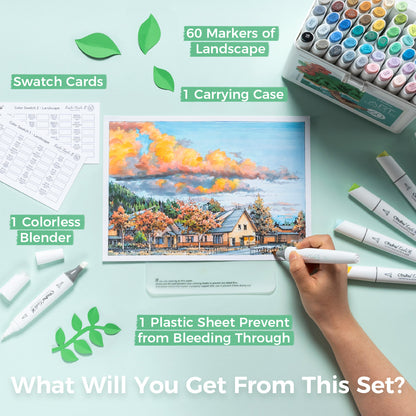 Ohuhu Kaala 60 Colours Dual Tip Alcohol Markers, Landscape Tones