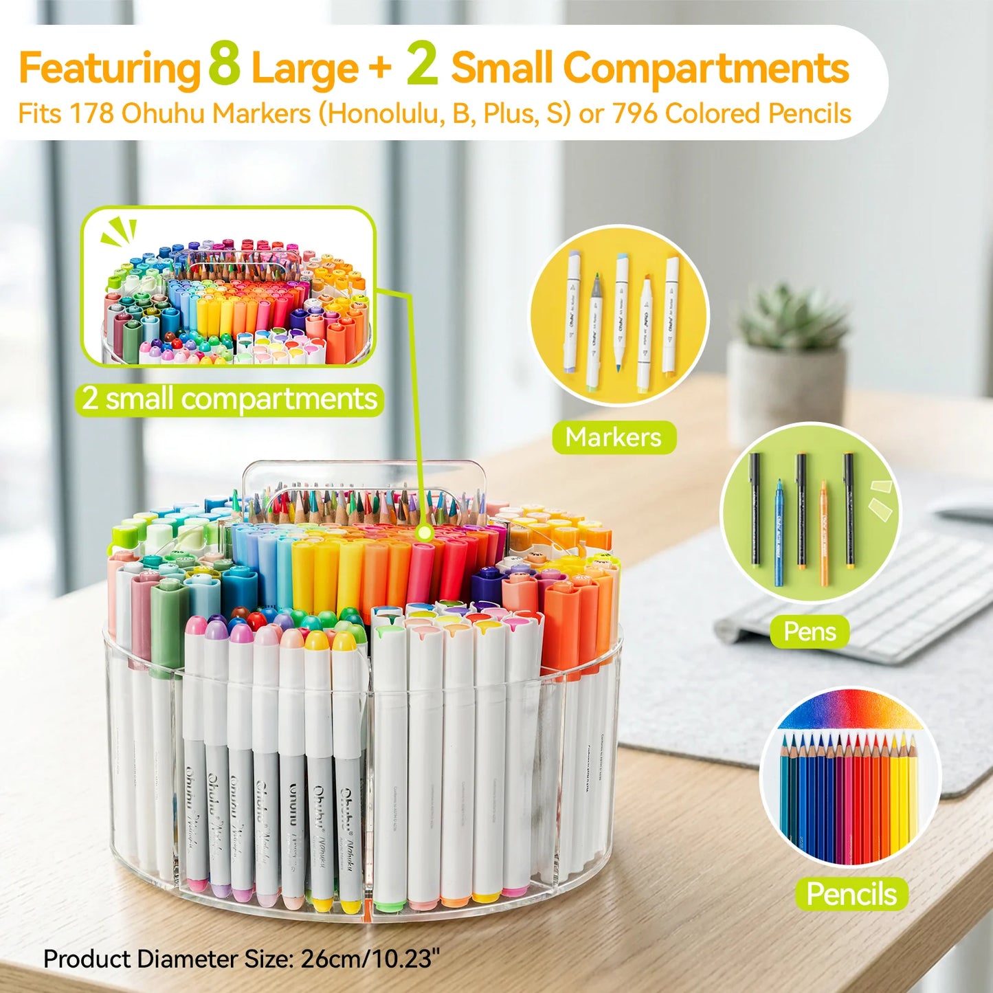 Ohuhu 360° Rotating Clear Acrylic Marker Organiser