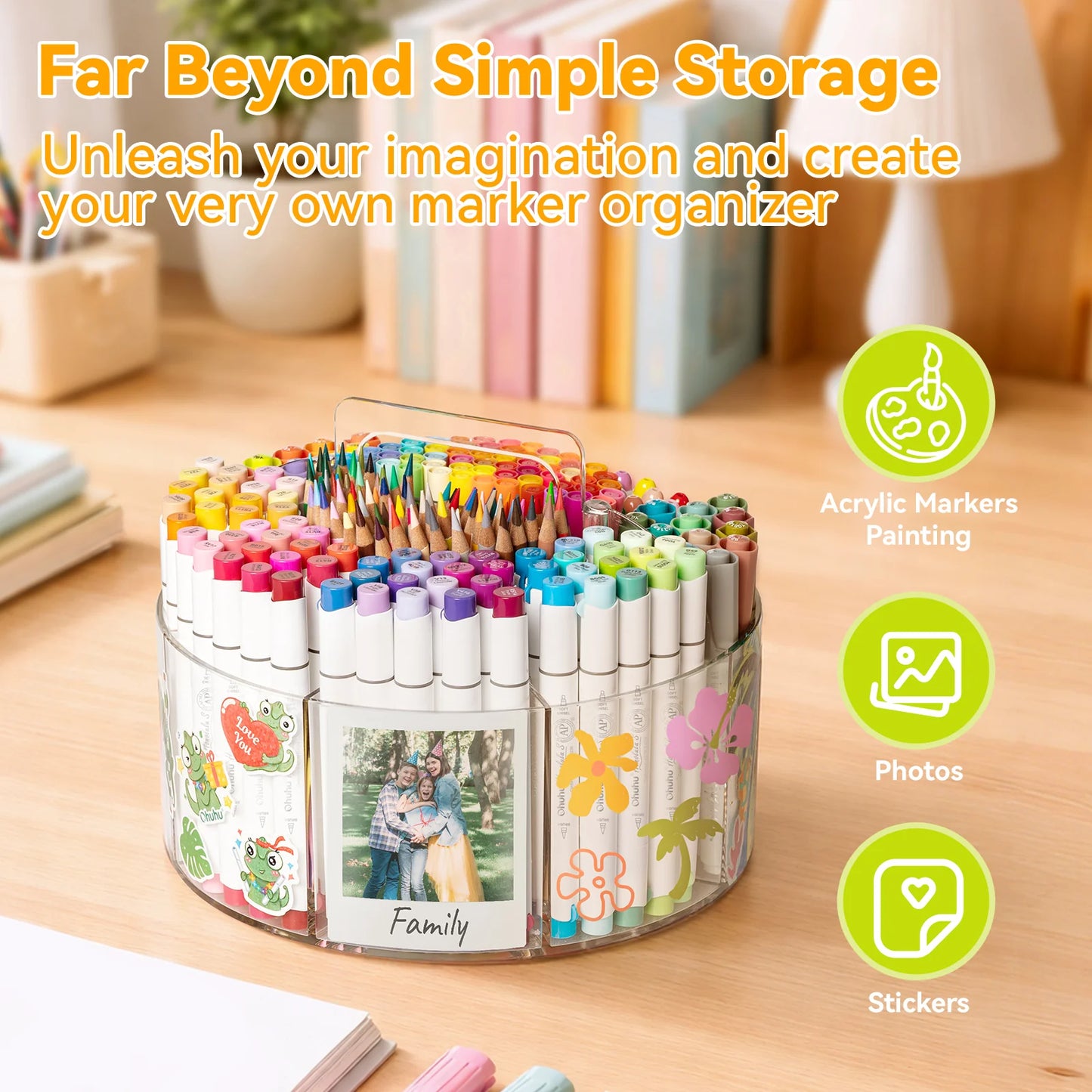 Ohuhu 360° Rotating Clear Acrylic Marker Organiser