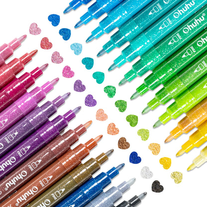 Ohuhu Acrylic Metallic Glitter Markers, 24 Colours - 0.7mm Tip Paint Pens