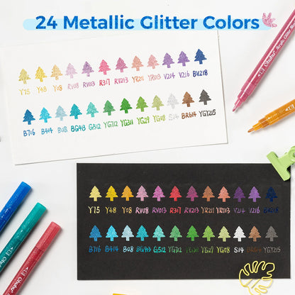 Ohuhu Acrylic Metallic Glitter Markers, 24 Colours - 0.7mm Tip Paint Pens