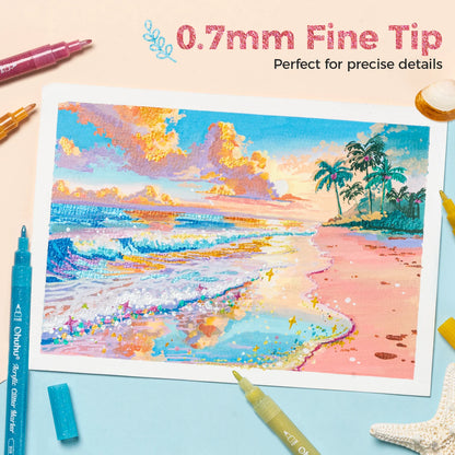 Ohuhu Acrylic Metallic Glitter Markers, 24 Colours - 0.7mm Tip Paint Pens