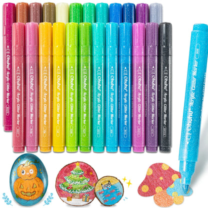 Ohuhu Acrylic Metallic Glitter Markers, 24 Colours - 3mm Tip Paint Pens