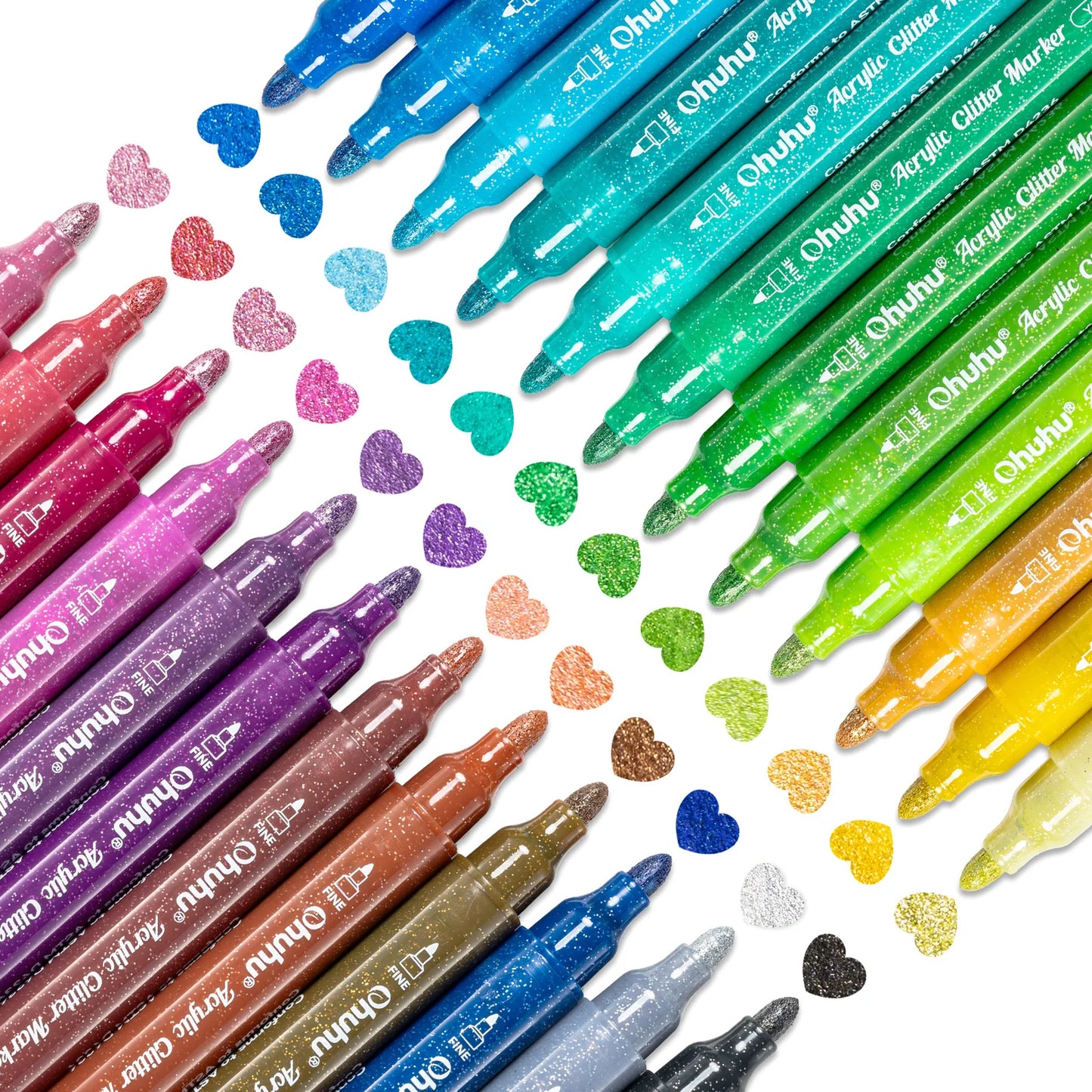 Ohuhu Acrylic Metallic Glitter Markers, 24 Colours - 3mm Tip Paint Pens