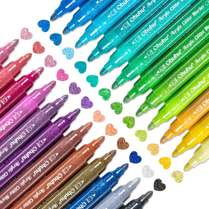 Ohuhu Acrylic Metallic Glitter Markers, 24 Colours - 3mm Tip Paint Pens