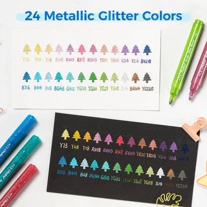 Ohuhu Acrylic Metallic Glitter Markers, 24 Colours - 3mm Tip Paint Pens
