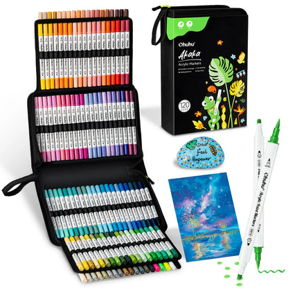 Ohuhu Akaka 120 Colours Cotton-Core Acrylic Paint Markers, Brush & Dot