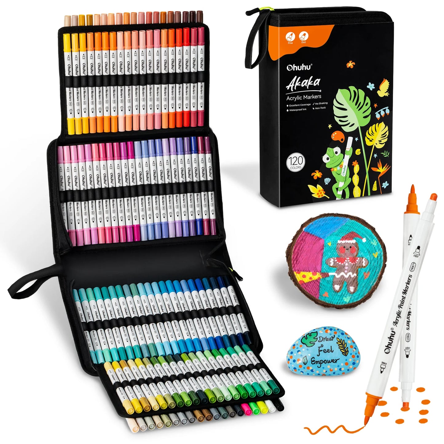 Ohuhu Akaka 120 Colours Cotton-Core Acrylic Paint Markers, Fine & Dot