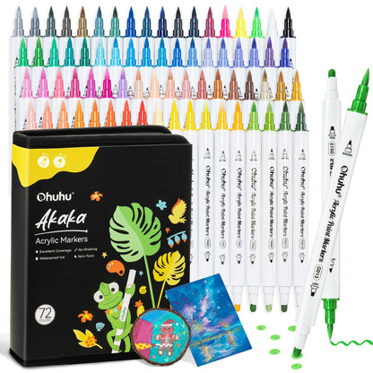 Ohuhu Akaka 72 Colours Cotton-Core Acrylic Paint Markers, Brush & Dot