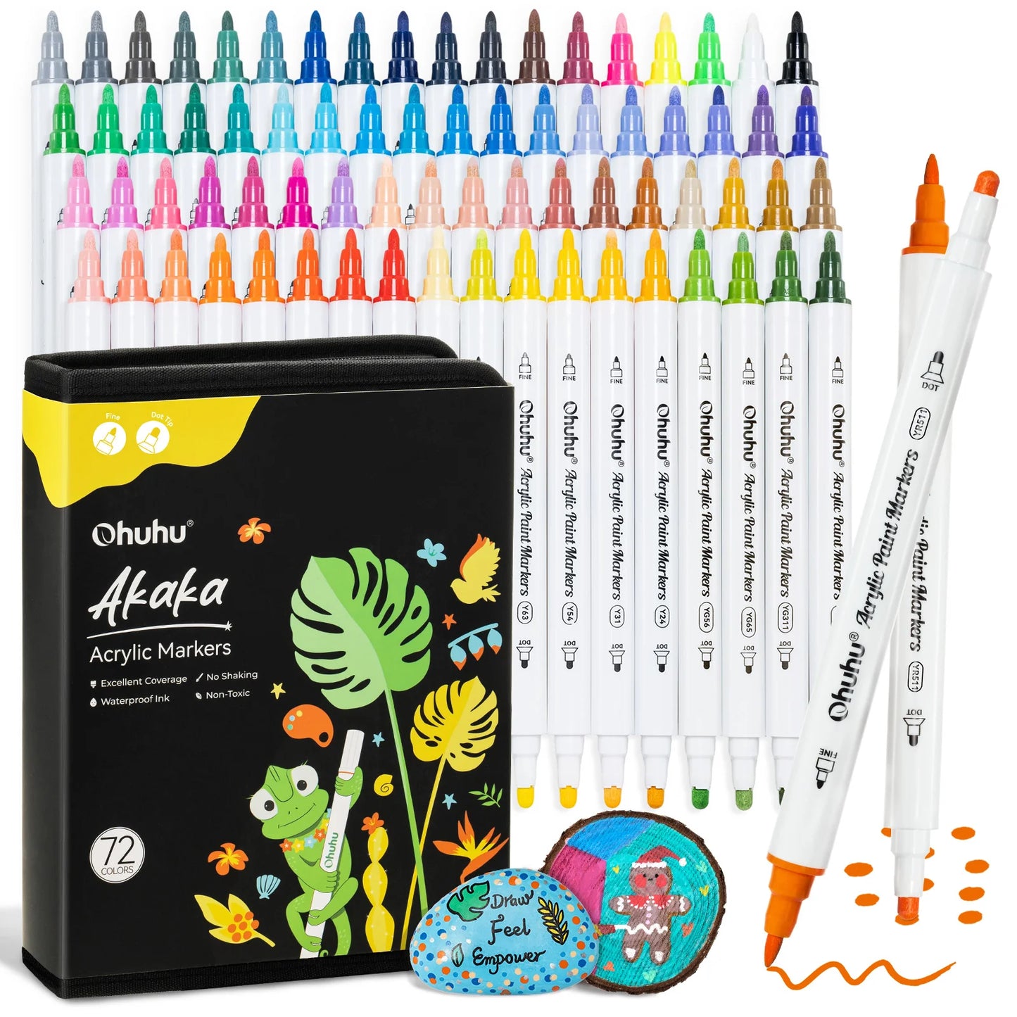 Ohuhu Akaka 72 Colours Cotton-Core Acrylic Paint Markers, Fine & Dot