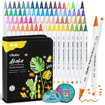Ohuhu Akaka 72 Colours Cotton-Core Acrylic Paint Markers, Fine & Dot