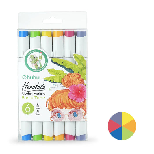 Ohuhu Honolulu 6 Basic Colours Dual Tip Alcohol Art Markers