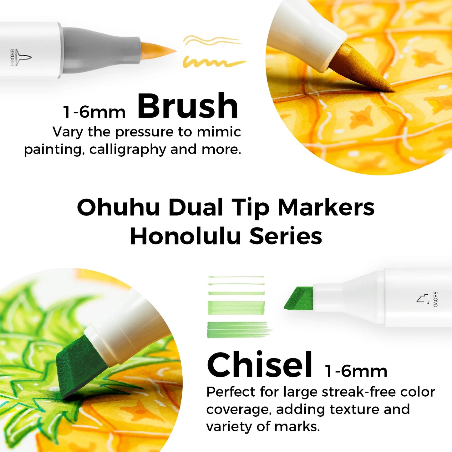 Ohuhu Honolulu 6 Skin Tone Colours Dual Tip Alcohol Art Markers