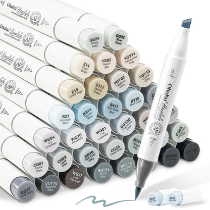 Ohuhu Honolulu 36 Grey Tone Colours Dual Tip Alcohol Markers