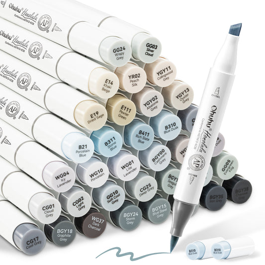Ohuhu Honolulu 36 Grey Tone Colours Dual Tip Alcohol Markers