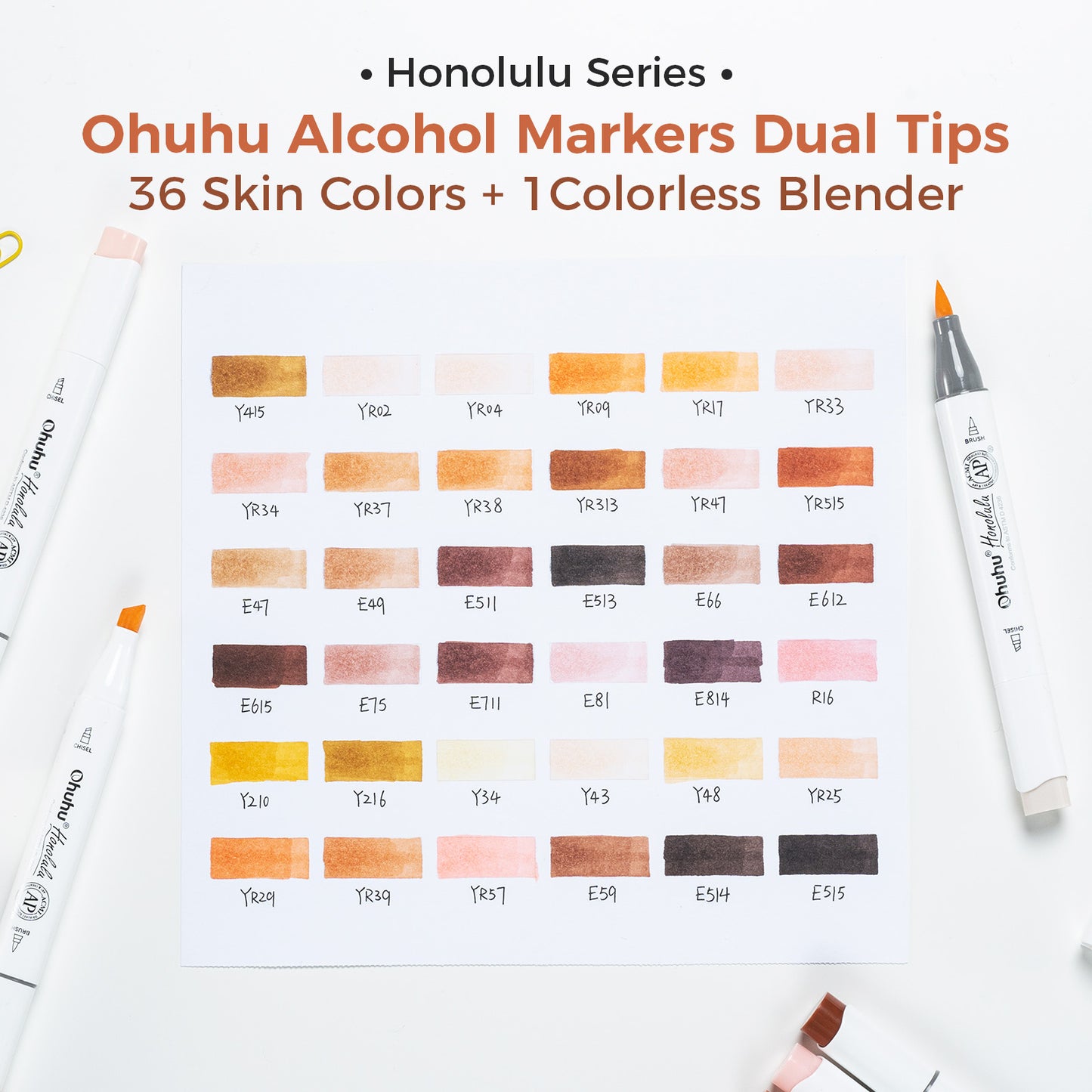 Ohuhu Honolulu 36 Skin Tone Colours Dual Tip Alcohol Markers