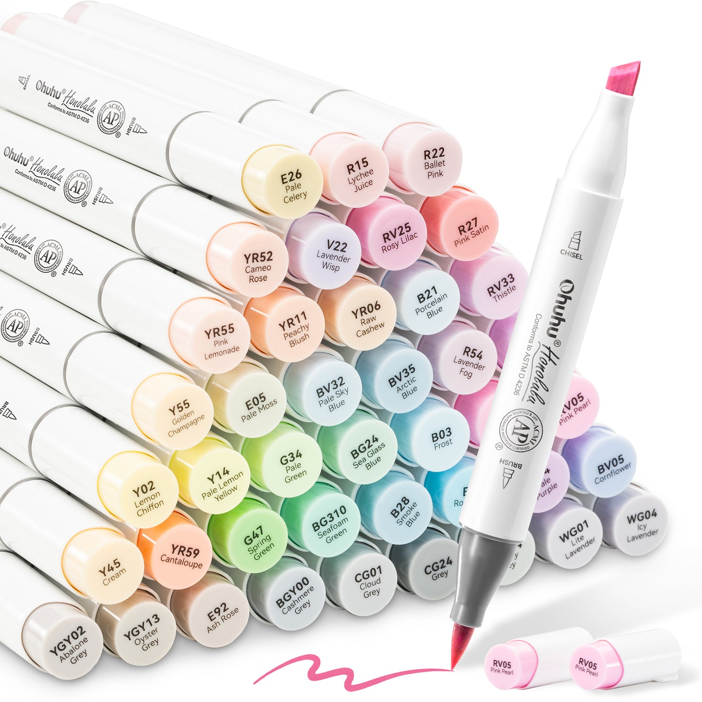 Ohuhu Honolulu 48 Pastel Colours Dual Tip Alcohol Markers - Sweetness