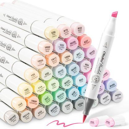 Ohuhu Honolulu 48 Pastel Colours Dual Tip Alcohol Markers - Sweetness