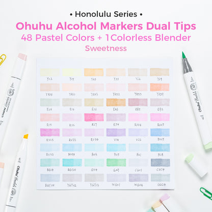 Ohuhu Honolulu 48 Pastel Colours Dual Tip Alcohol Markers - Sweetness