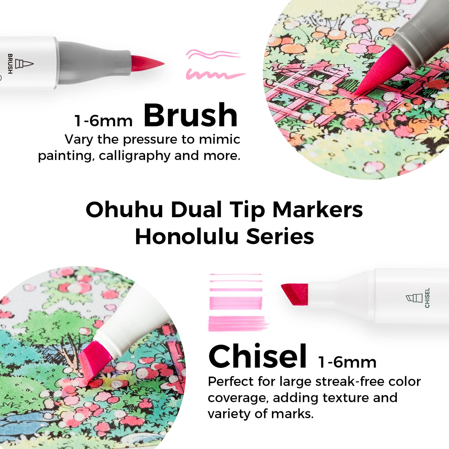 Ohuhu Honolulu 48 Pastel Colours Dual Tip Alcohol Markers - Blossoming