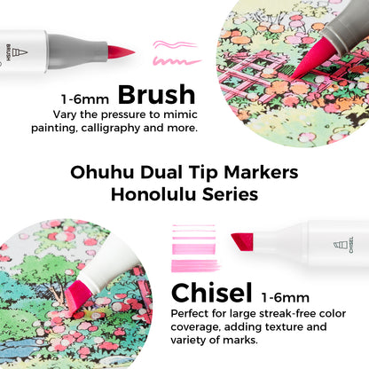 Ohuhu Honolulu 48 Pastel Colours Dual Tip Alcohol Markers - Blossoming