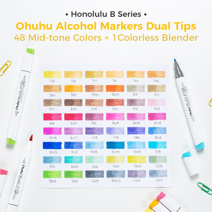 Ohuhu Honolulu B 48 Mid-tone Colours Dual Tip Alcohol Art Markers