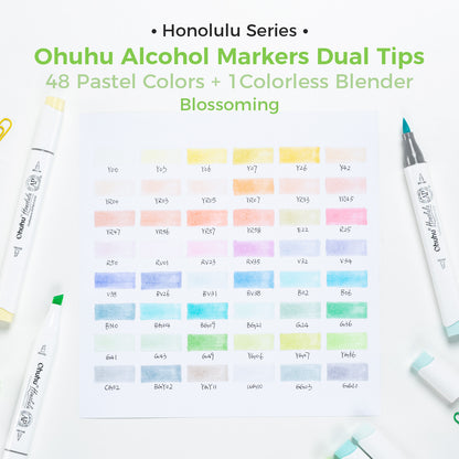 Ohuhu Honolulu 48 Pastel Colours Dual Tip Alcohol Markers - Blossoming