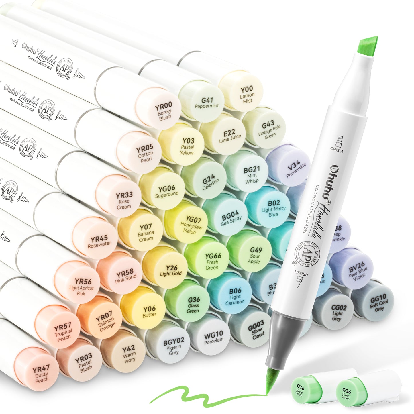 Ohuhu Honolulu 48 Pastel Colours Dual Tip Alcohol Markers - Blossoming
