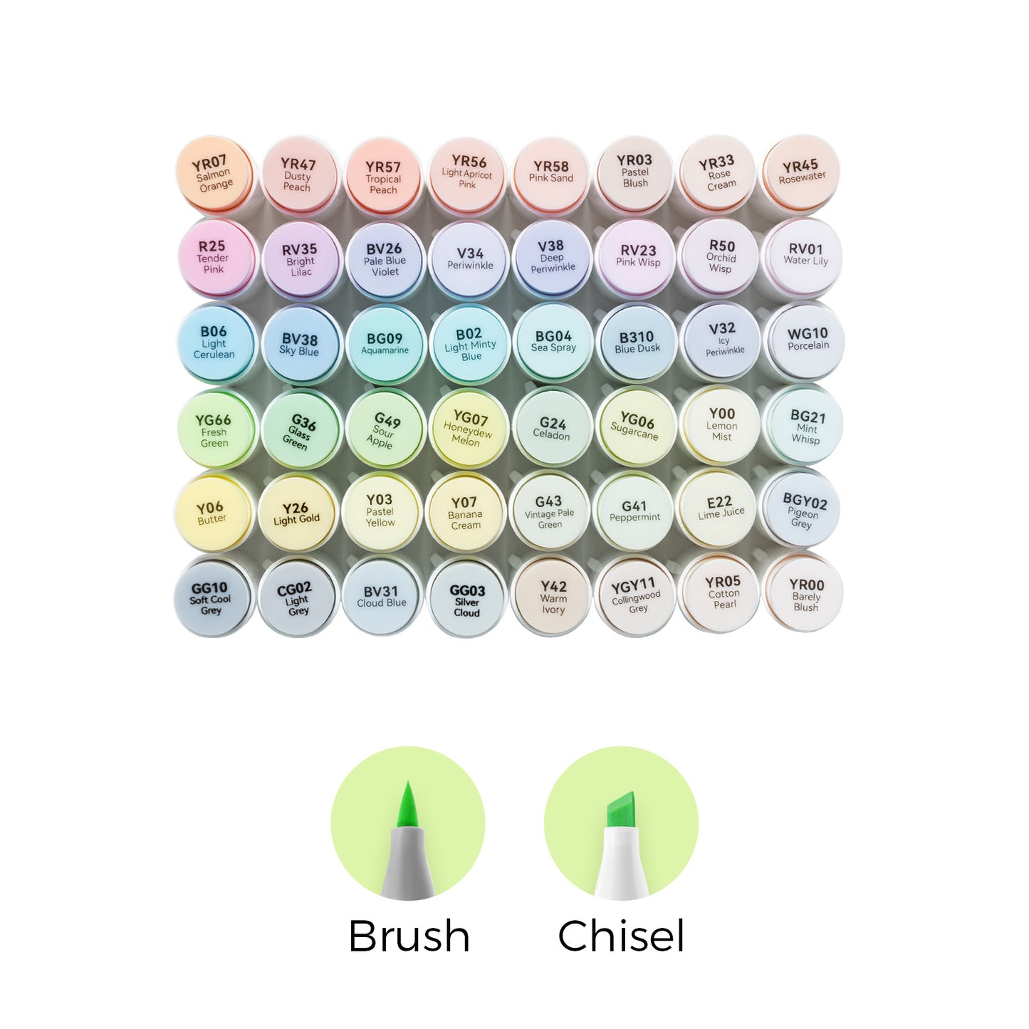 Ohuhu Honolulu 48 Pastel Colours Dual Tip Alcohol Markers - Blossoming