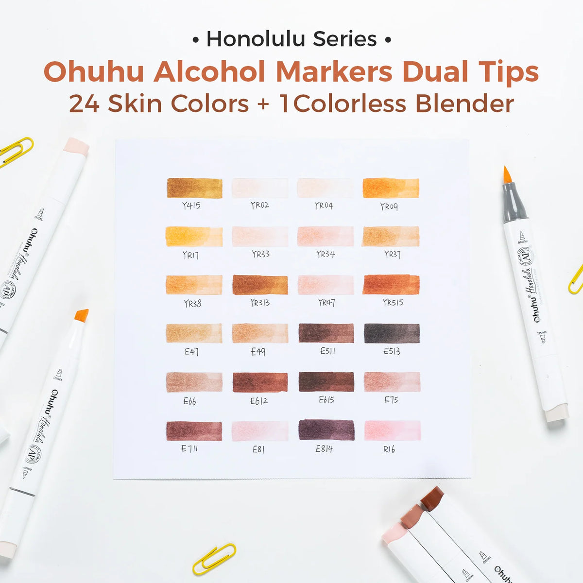 Ohuhu Honolulu B 24 Skin Tone Colours Dual Tip Alcohol Markers