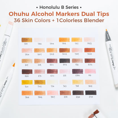 Ohuhu Honolulu B 36 Skin Tone Colours Dual Tip Alcohol Markers