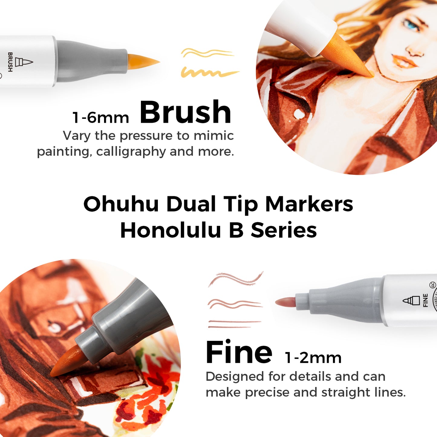 Ohuhu Honolulu B 36 Skin Tone Colours Dual Tip Alcohol Markers