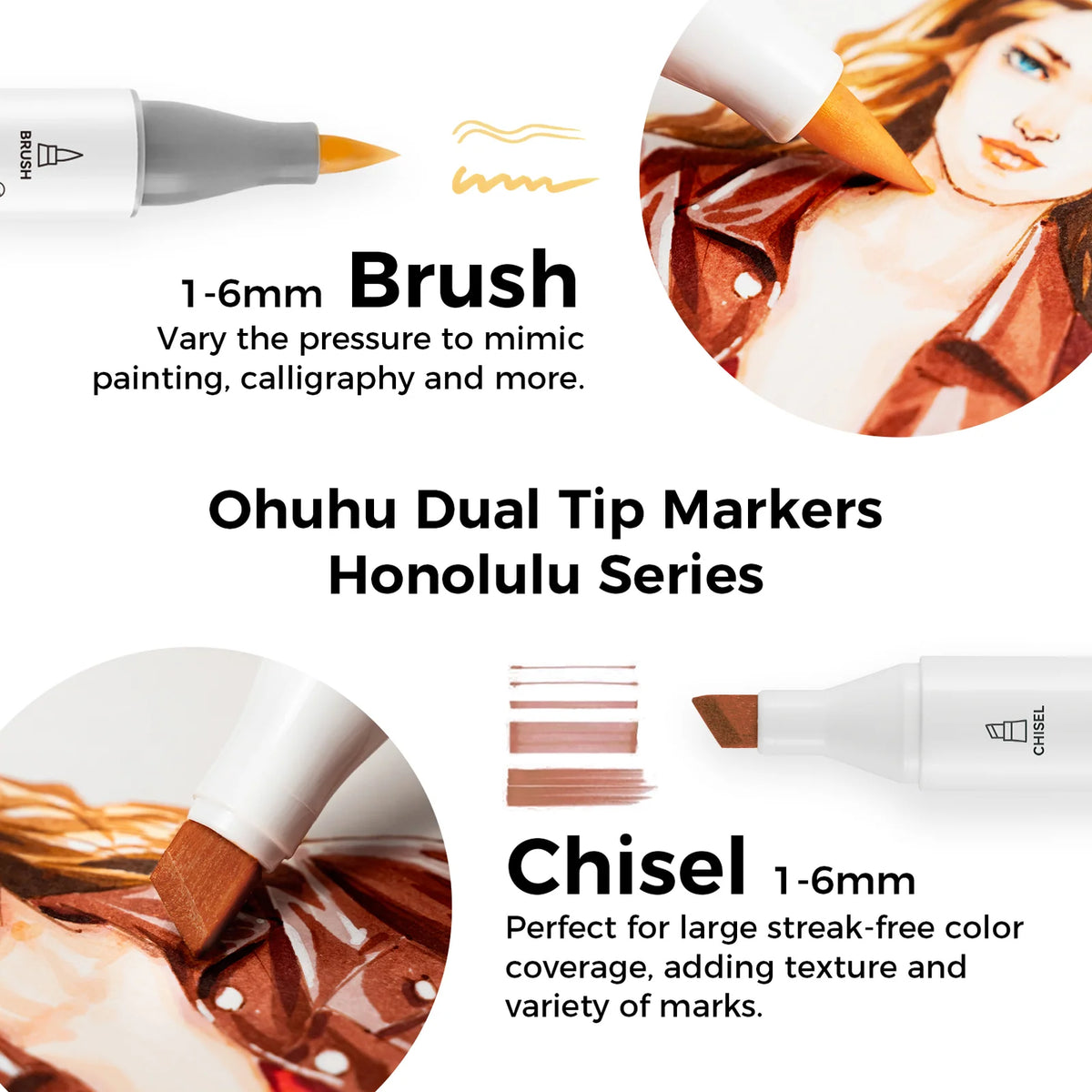 Ohuhu Honolulu B 24 Skin Tone Colours Dual Tip Alcohol Markers