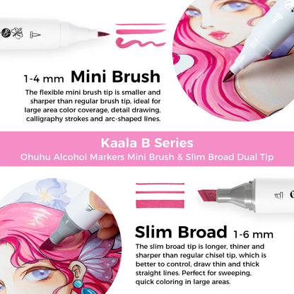 Ohuhu Kaala B 60 Colours Dual Tip Alcohol Markers, Illustration Tones