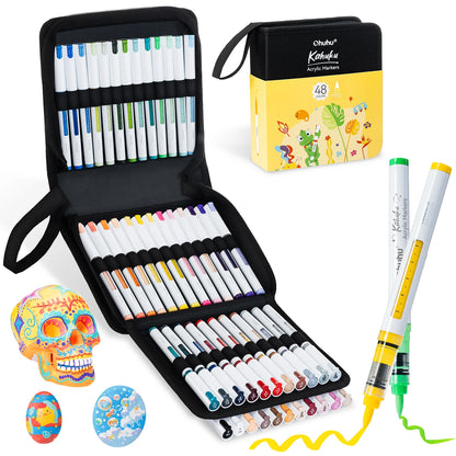 Ohuhu Kahuku 48 Direct-ink Acrylic Paint Markers, Brush Tip