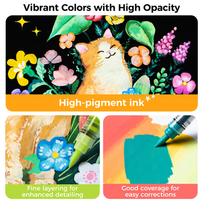 Ohuhu Kahuku 48 Direct-ink Acrylic Paint Markers, Brush Tip