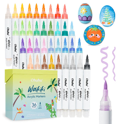 Ohuhu Waikiki 36 Colours Acrylic Paint Markers, Top-Pump, Brush Tip