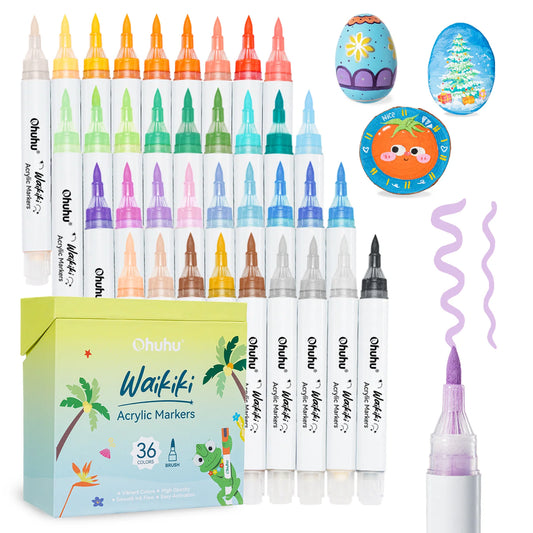 Ohuhu Waikiki 36 Colours Acrylic Paint Markers, Top-Pump, Brush Tip