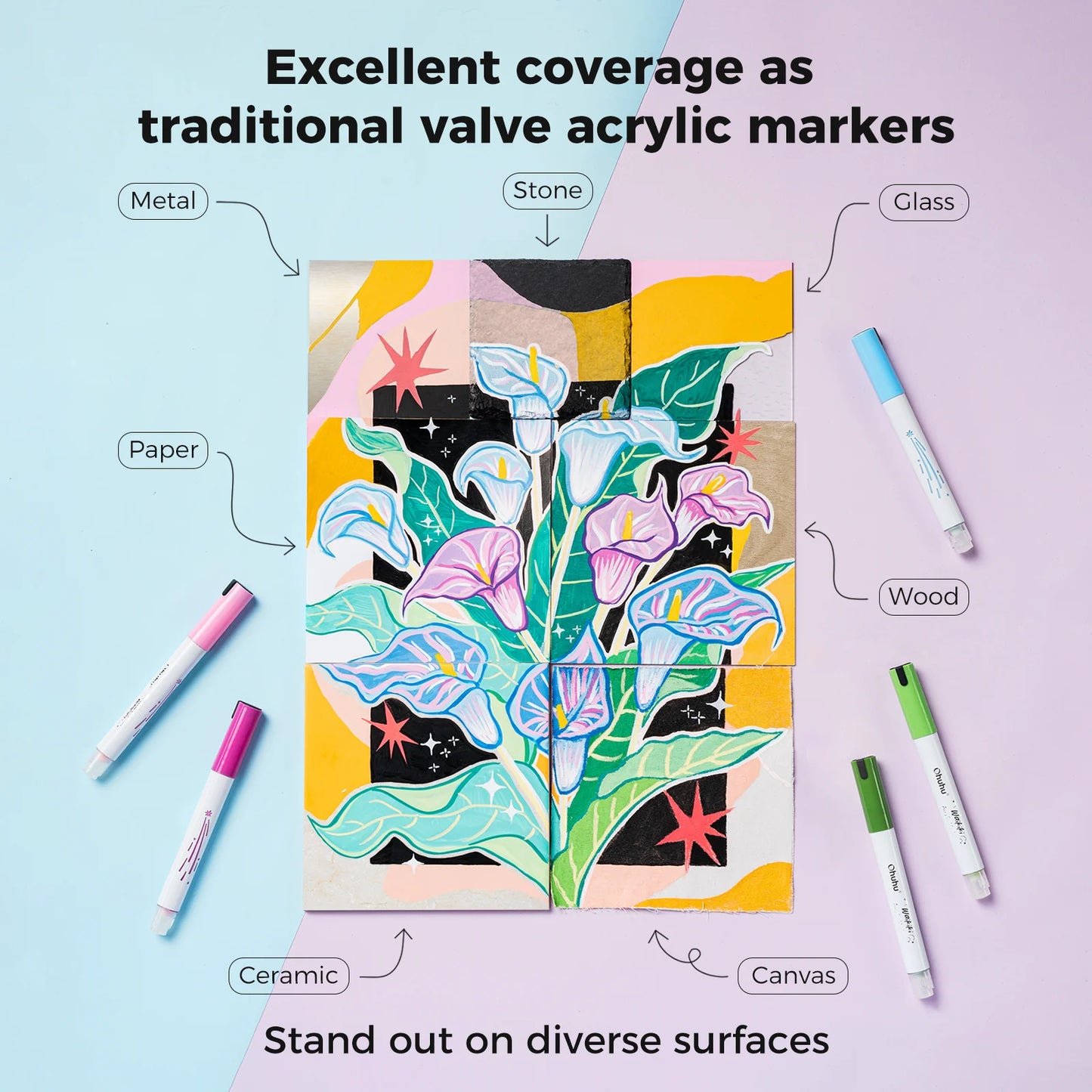 Ohuhu Waikiki 36 Colours Acrylic Paint Markers, Top-Pump, Brush Tip
