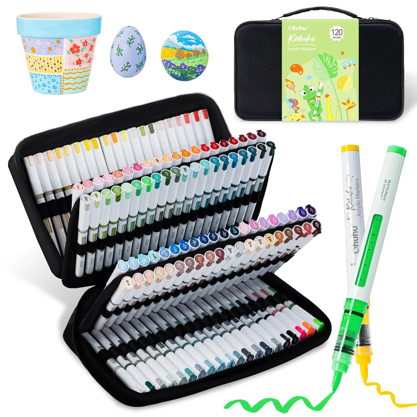 Ohuhu Kahuku 120 Direct-ink Acrylic Paint Markers, Brush Tip
