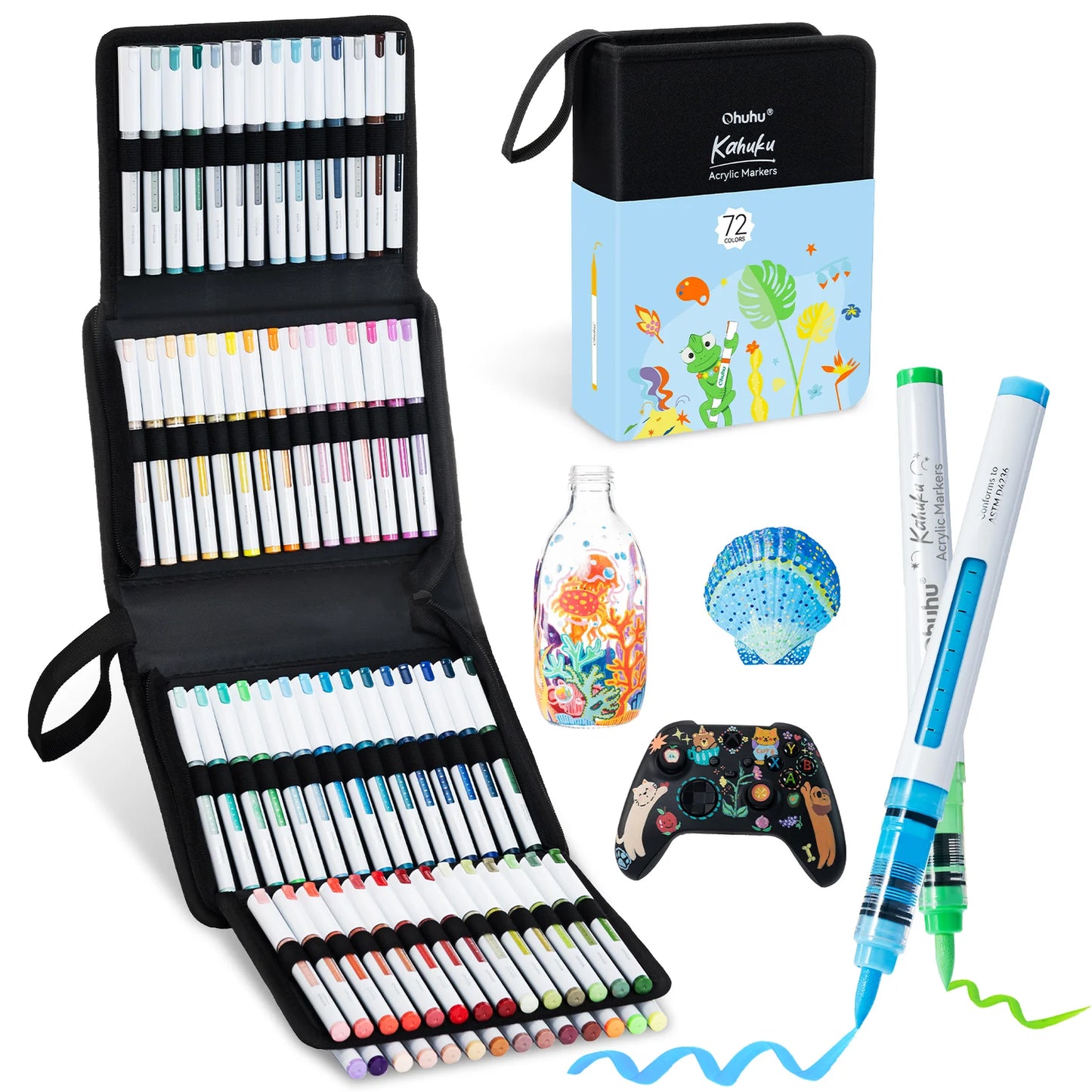 Ohuhu Kahuku 72 Direct-ink Acrylic Paint Markers, Brush Tip