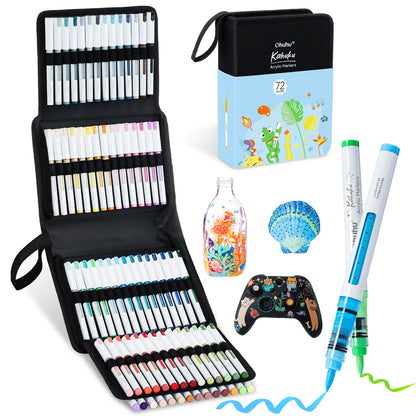 Ohuhu Kahuku 72 Direct-ink Acrylic Paint Markers, Brush Tip
