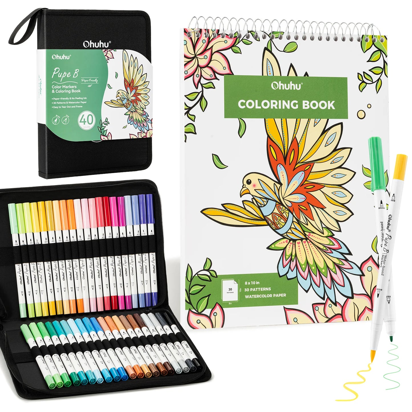 Ohuhu Pupe B 40 Paper-friendly Markers and Colouring Book Set