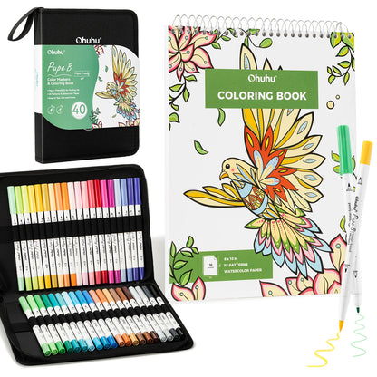 Ohuhu Pupe B 40 Paper-friendly Markers and Colouring Book Set